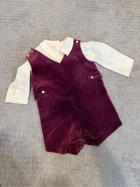 Christian Dior Burgundy Baby Romper with Cream Shirt